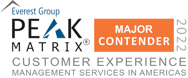 The logo for peak matrix customer experience management services in America, specializing in call center solutions.